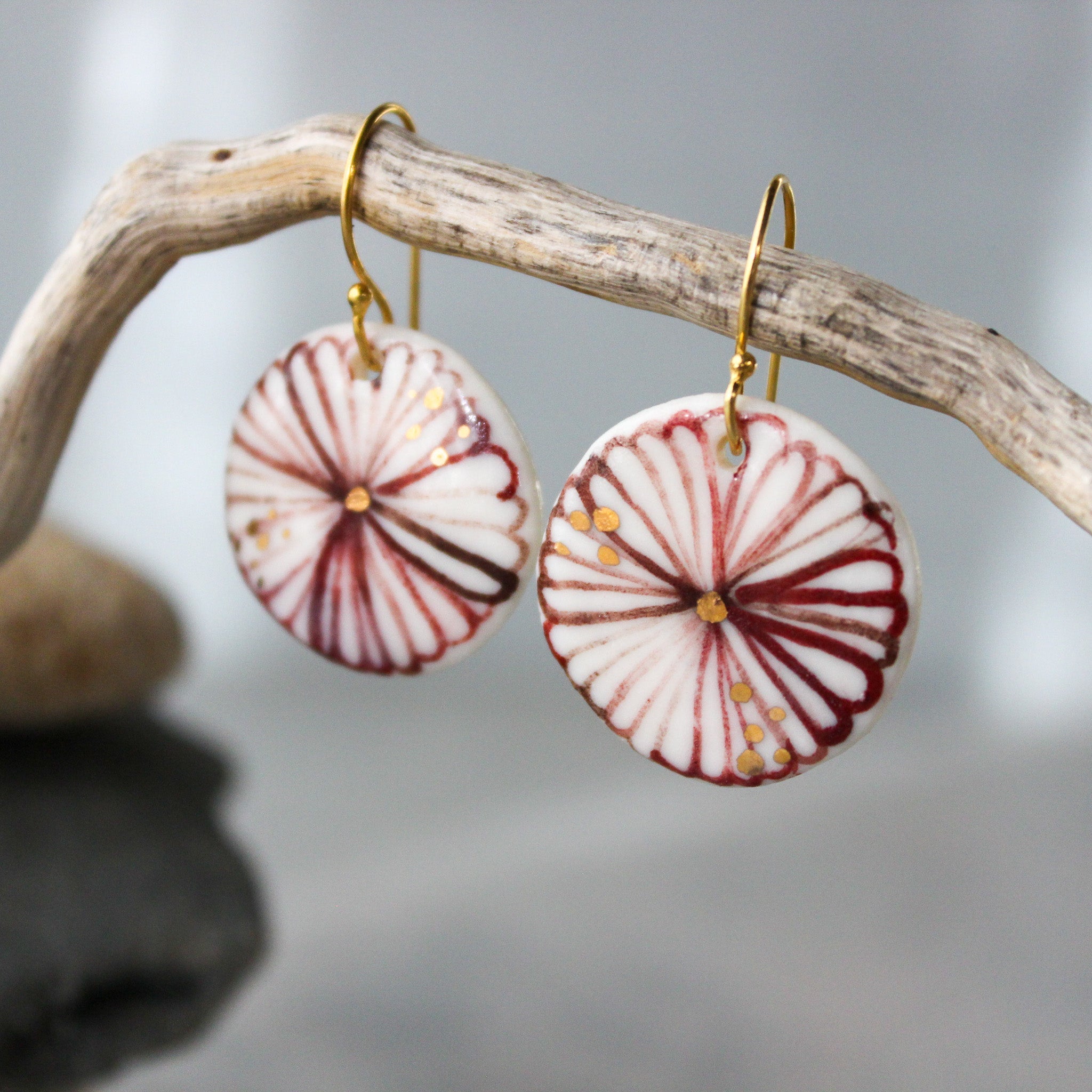 Ceramic Earrings Red Daisy - Tribe Castlemaine