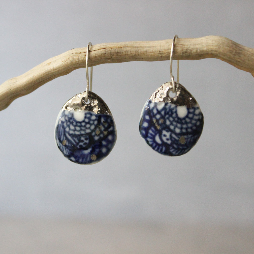 Ceramic Earrings Teardrop Indigo - Tribe Castlemaine