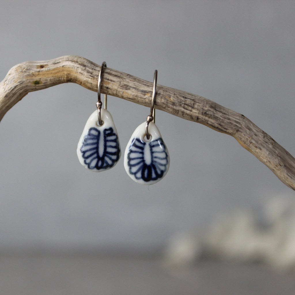 Ceramic Earrings Tiny Teardrop Daisy - Tribe Castlemaine