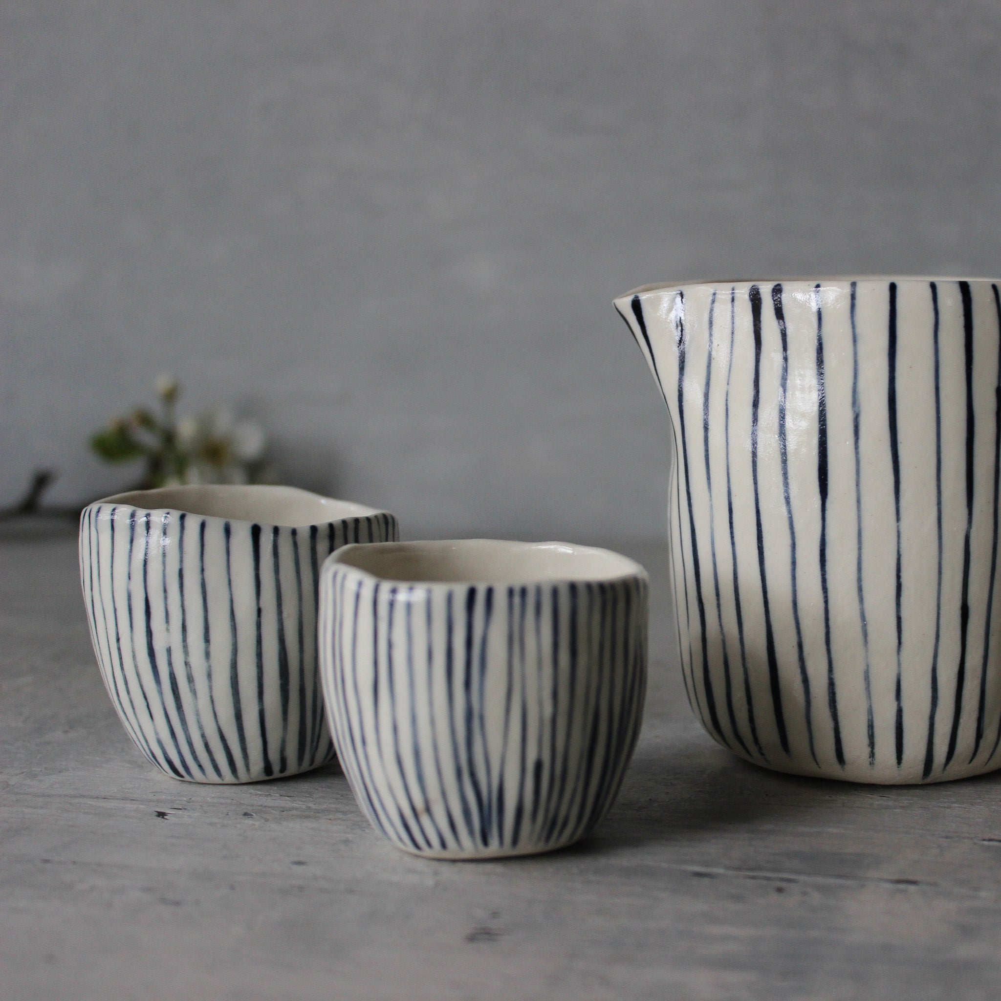 Ceramic Expresso Cups : Blue Lines - Tribe Castlemaine