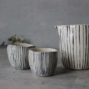 Ceramic Expresso Cups : Blue Lines - Tribe Castlemaine