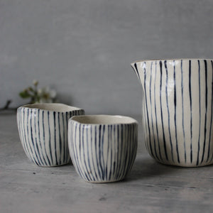 Ceramic Expresso Cups : Blue Lines - Tribe Castlemaine