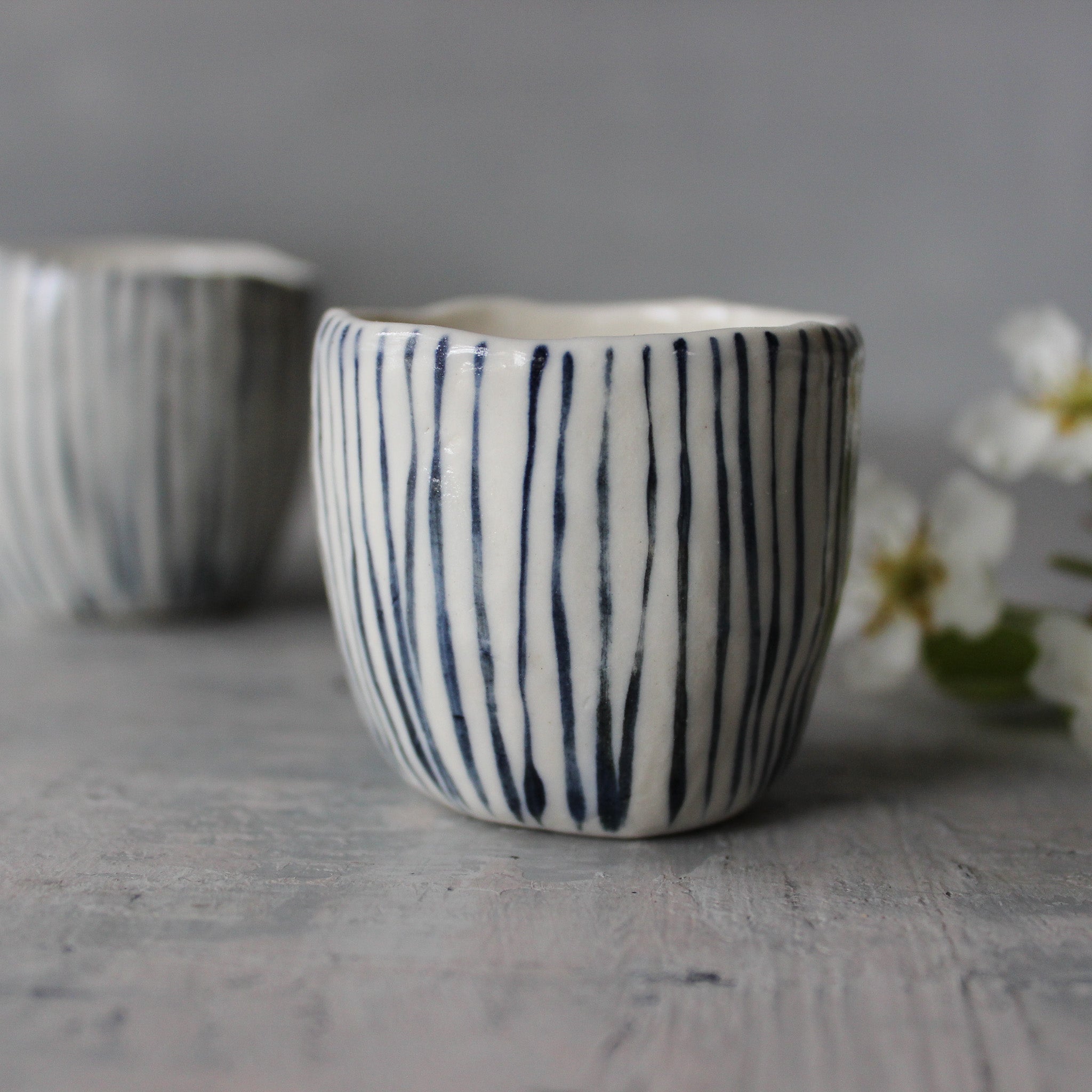 Ceramic Expresso Cups : Blue Lines - Tribe Castlemaine