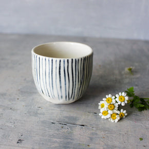 Ceramic Expresso Cups : Blue Lines - Tribe Castlemaine