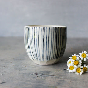 Ceramic Expresso Cups : Blue Lines - Tribe Castlemaine