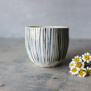 Ceramic Expresso Cups : Blue Lines - Tribe Castlemaine