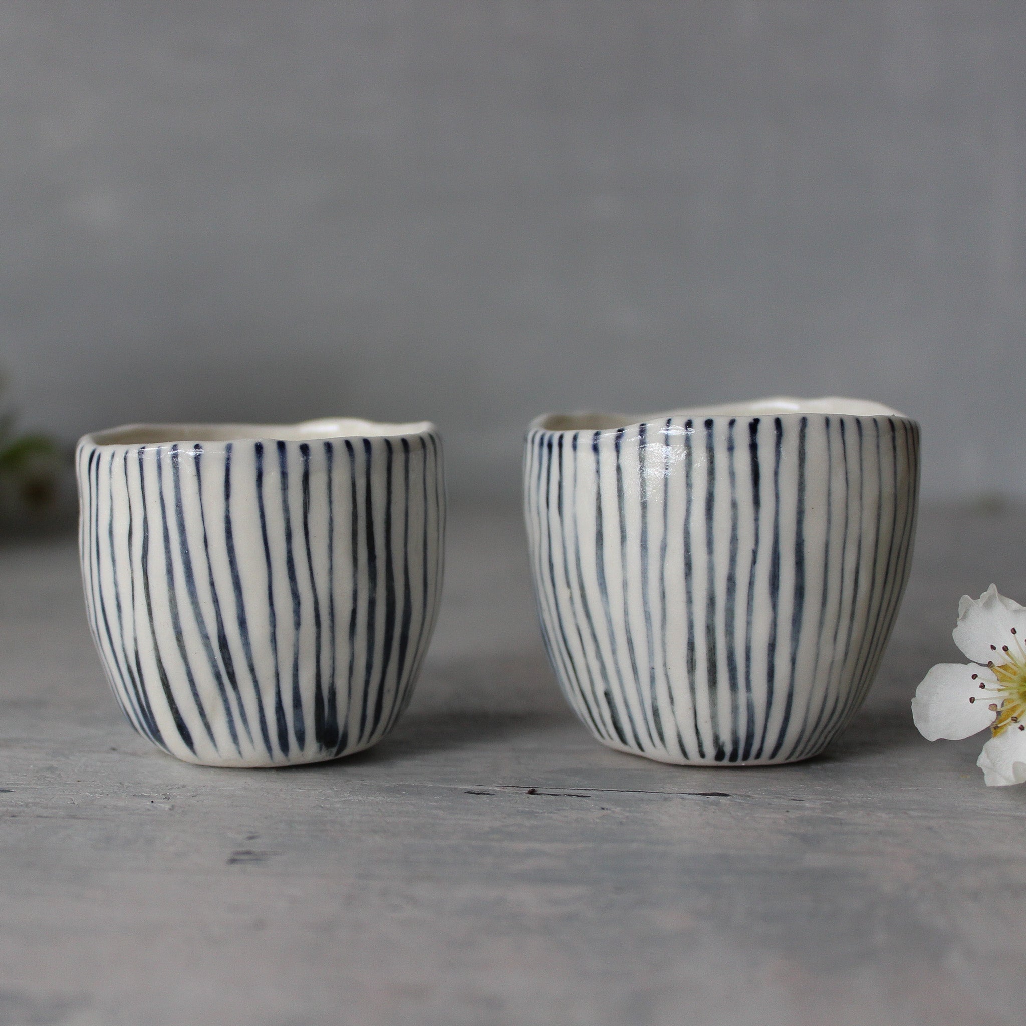 Ceramic Expresso Cups : Blue Lines - Tribe Castlemaine