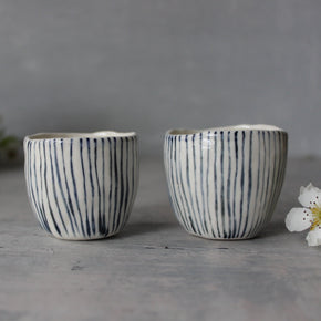 Ceramic Expresso Cups : Blue Lines - Tribe Castlemaine