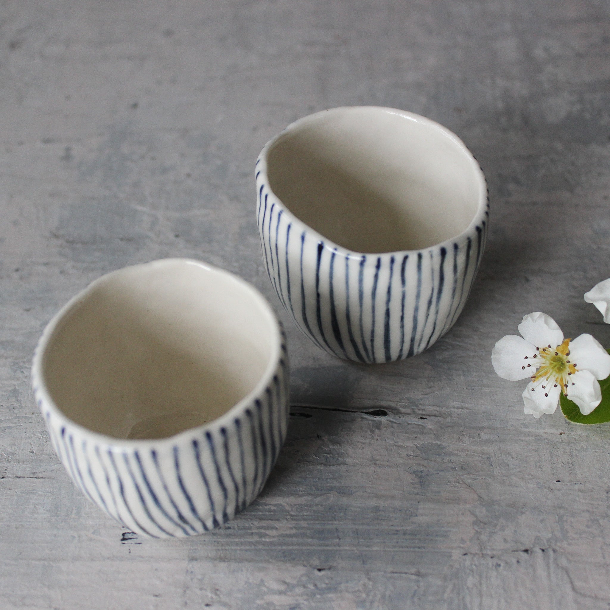 Ceramic Expresso Cups : Blue Lines - Tribe Castlemaine