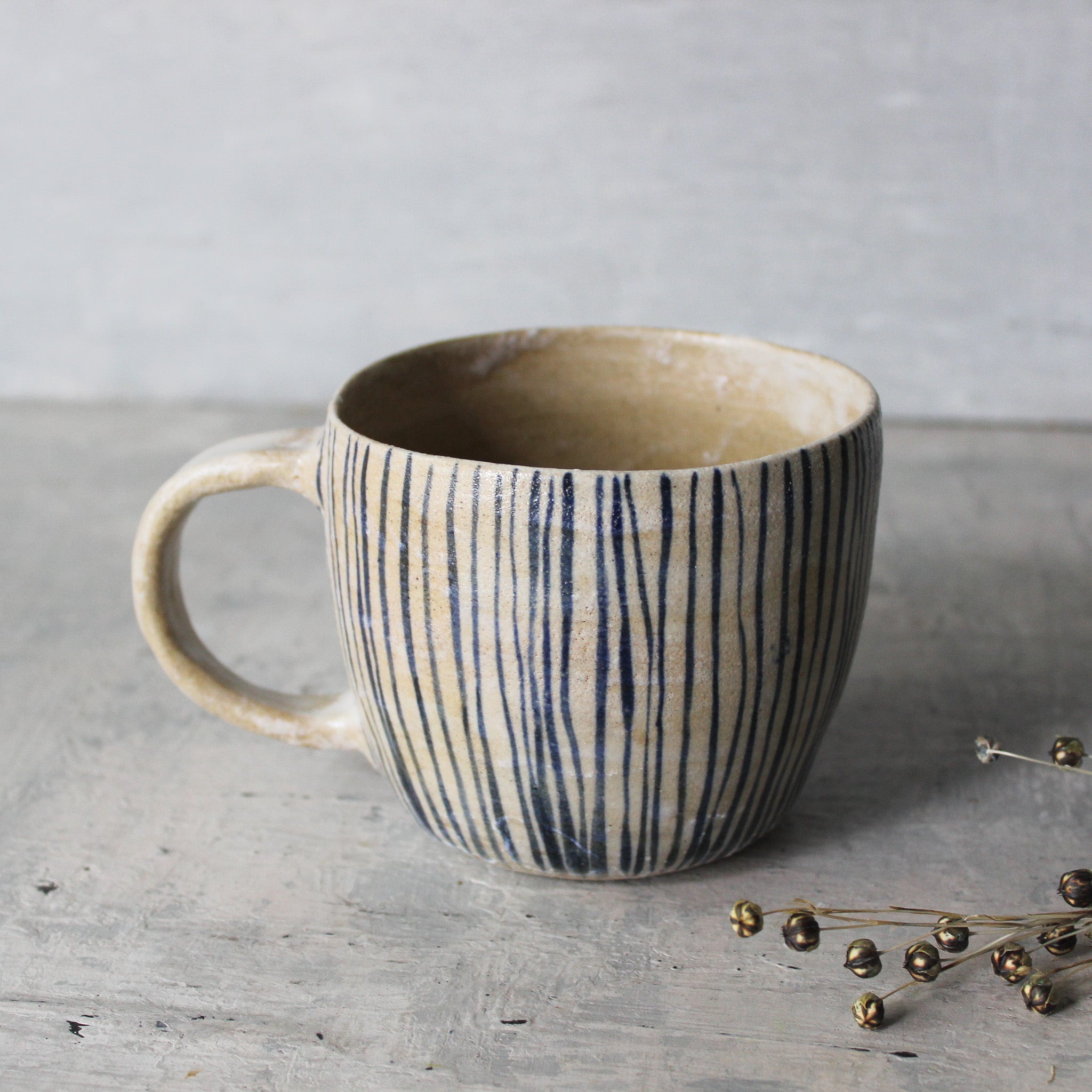 Ceramic Handled Cup : Blue Lines - Tribe Castlemaine