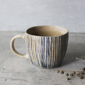 Ceramic Handled Cup : Blue Lines - Tribe Castlemaine