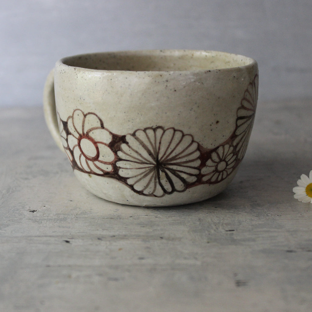 Ceramic Handled Mug : Sepia Daisy Chain - Tribe Castlemaine