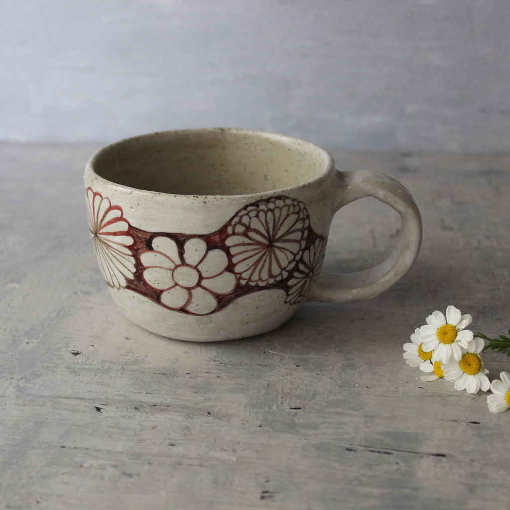Ceramic Handled Mug : Sepia Daisy Chain - Tribe Castlemaine