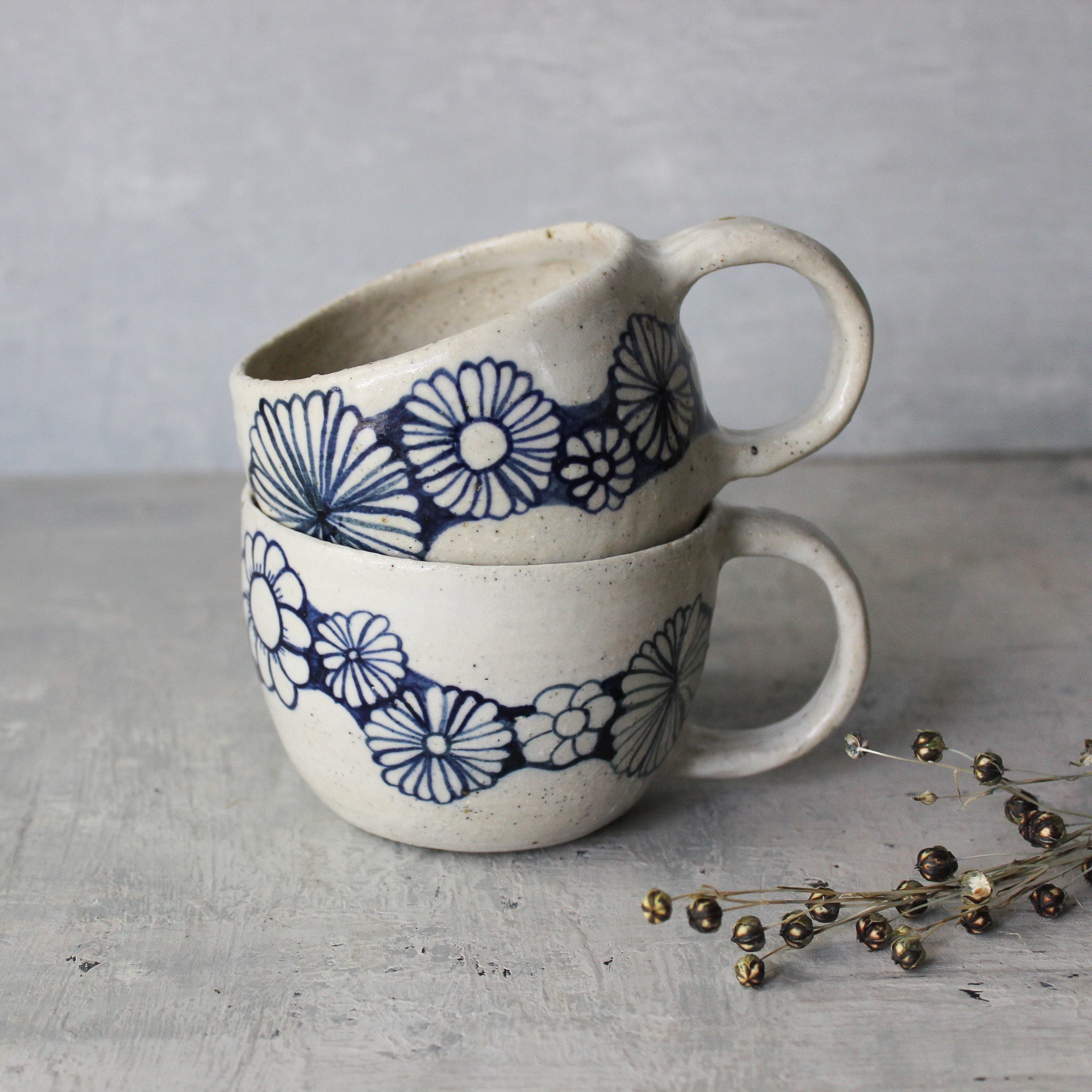 Ceramic Handled Mugs : Blue Daisy Chain - Tribe Castlemaine