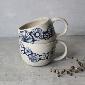Ceramic Handled Mugs : Blue Daisy Chain - Tribe Castlemaine