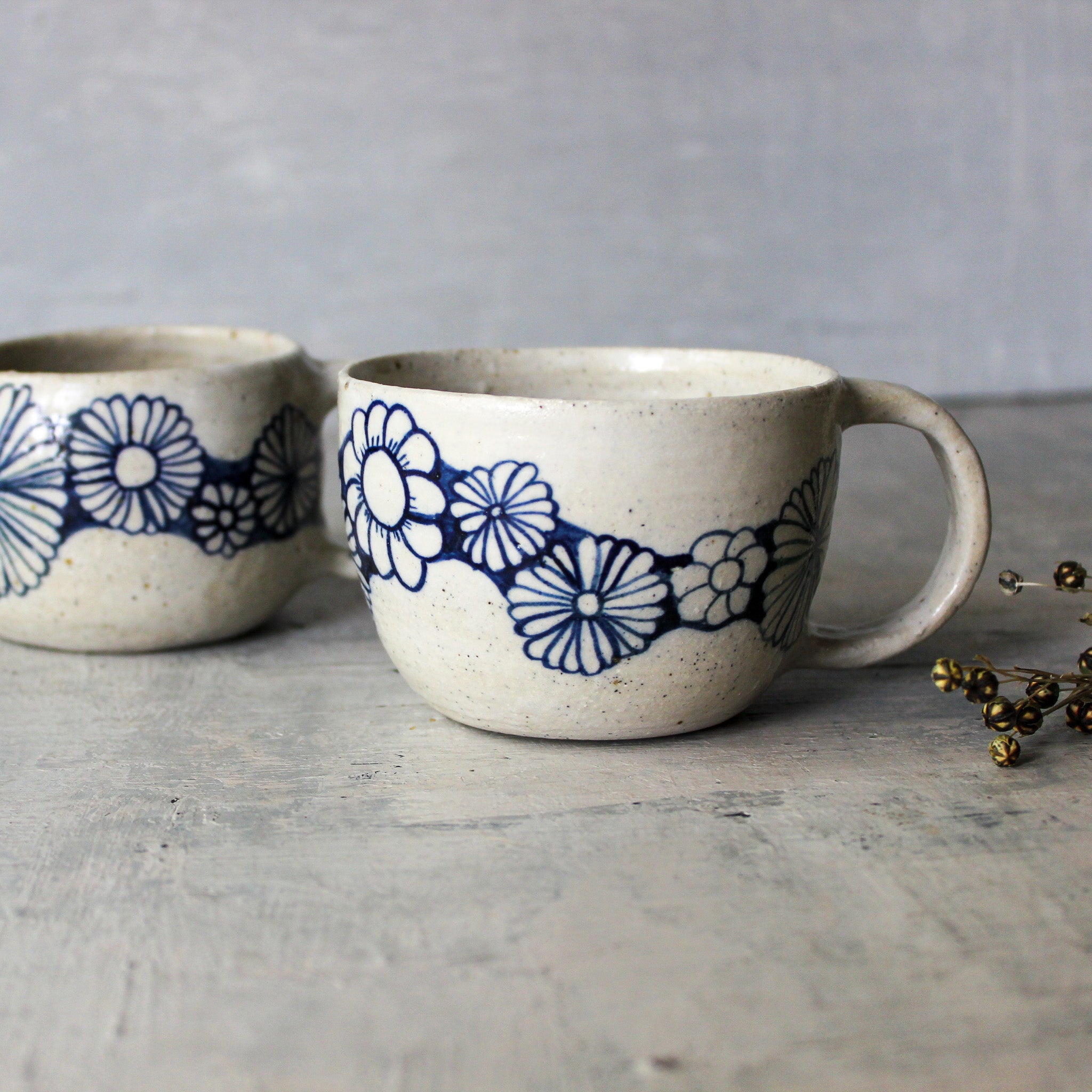 Ceramic Handled Mugs : Blue Daisy Chain - Tribe Castlemaine