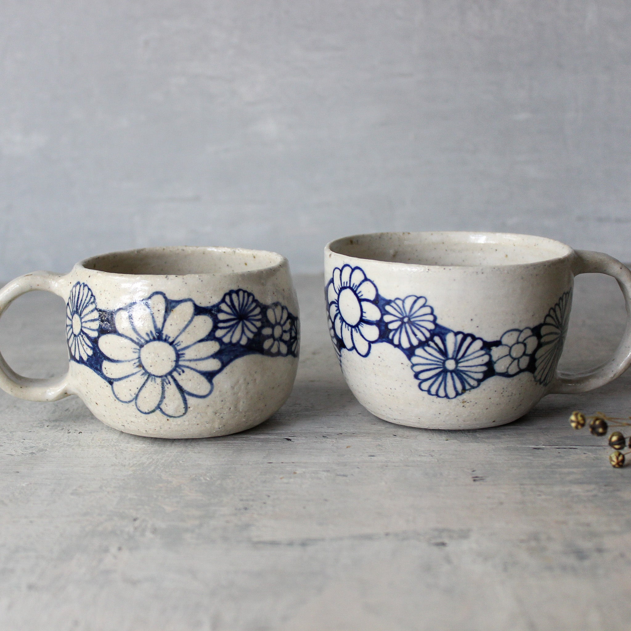 Ceramic Handled Mugs : Blue Daisy Chain - Tribe Castlemaine