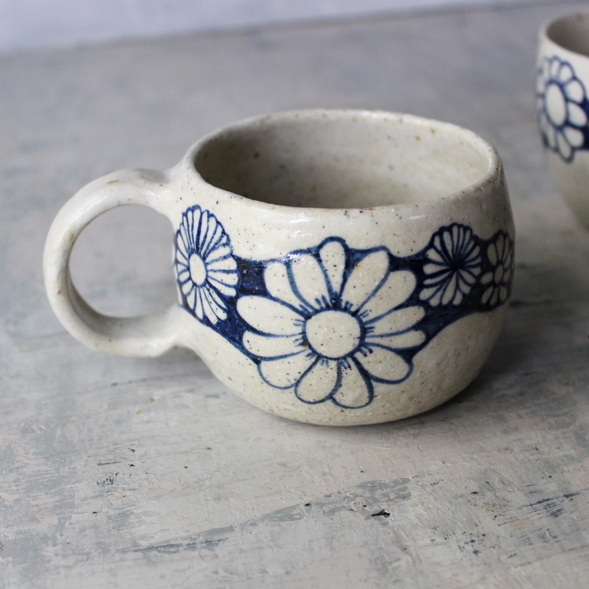 Ceramic Handled Mugs : Blue Daisy Chain - Tribe Castlemaine
