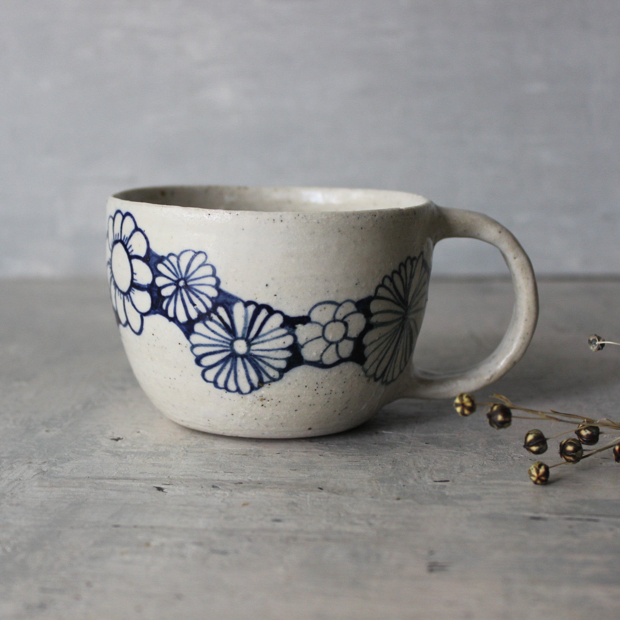 Ceramic Handled Mugs : Blue Daisy Chain - Tribe Castlemaine