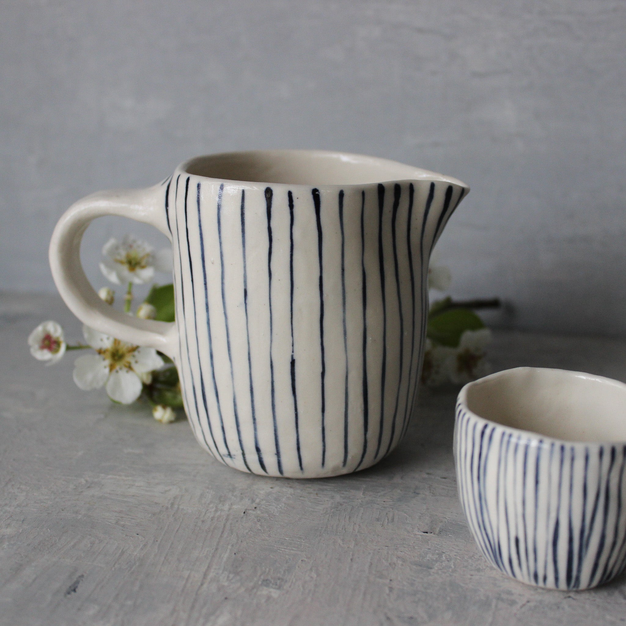 Ceramic Jug Blue Lines - Tribe Castlemaine