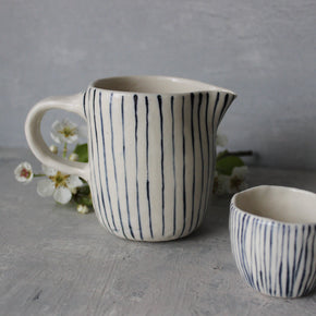 Ceramic Jug Blue Lines - Tribe Castlemaine