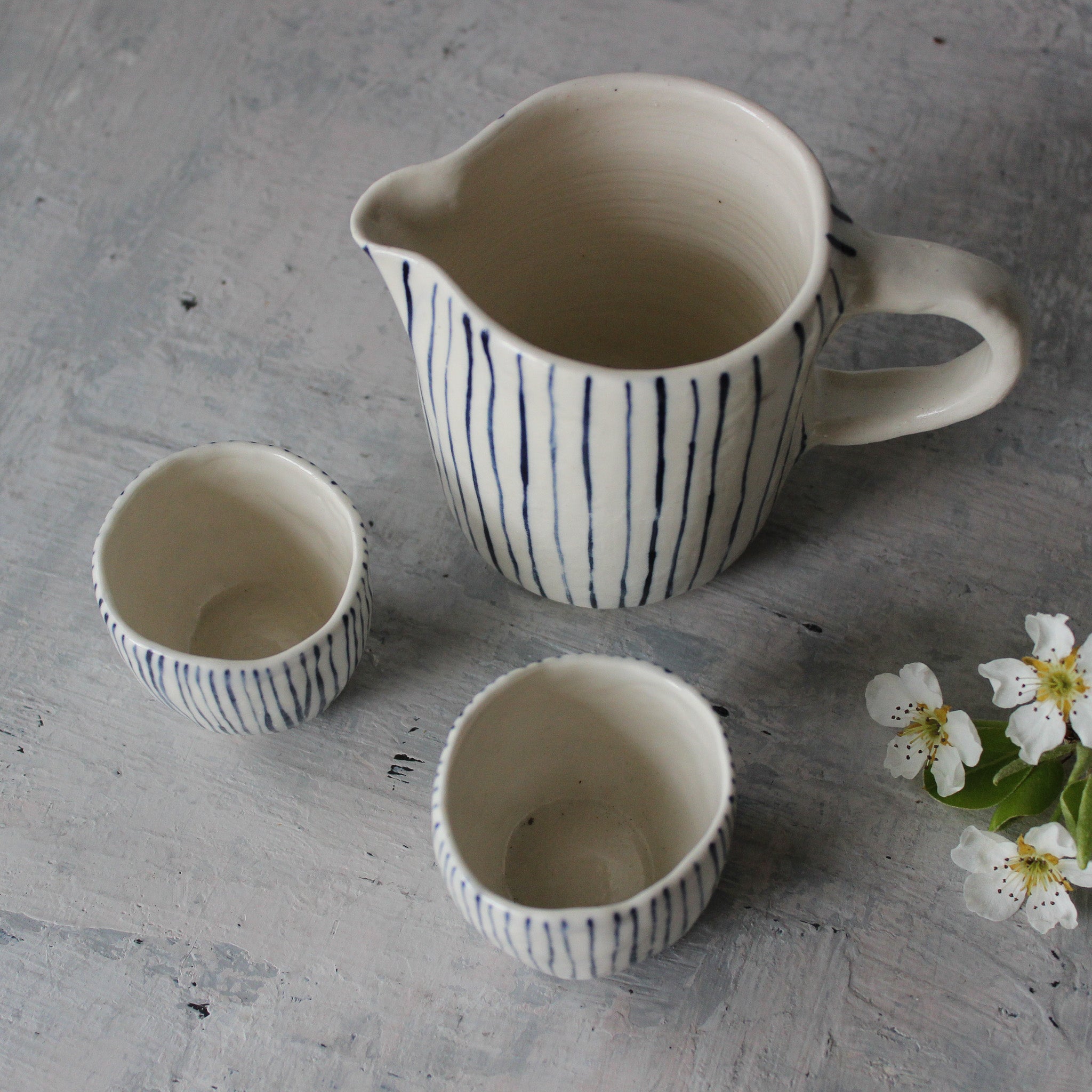 Ceramic Jug Blue Lines - Tribe Castlemaine