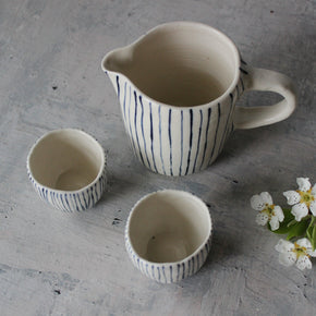 Ceramic Jug Blue Lines - Tribe Castlemaine