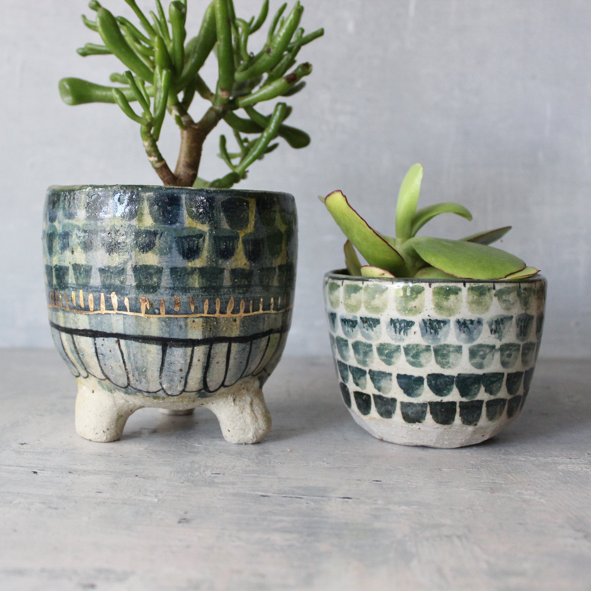 Ceramic Planters Blue Green Dots - Tribe Castlemaine
