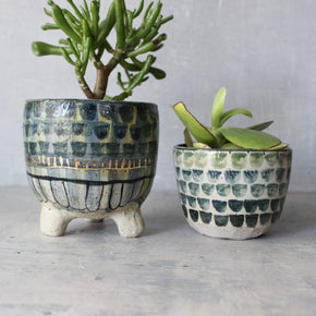 Ceramic Planters Blue Green Dots - Tribe Castlemaine