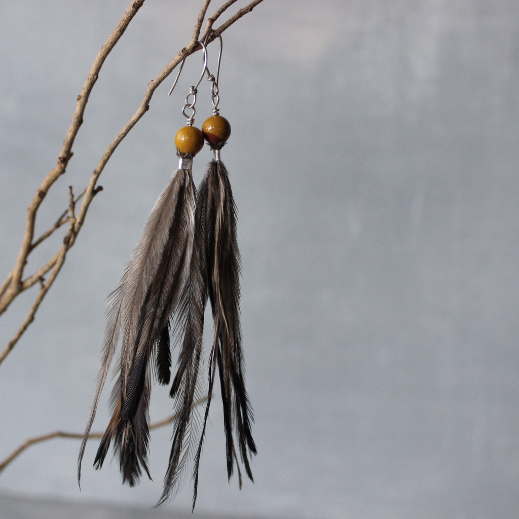 Dirriwang Emu Feather Gemstone Earrings - Tribe Castlemaine