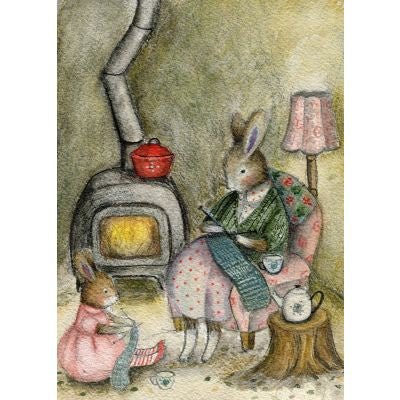 Formidable Forest Card 'Bunnies Knitting by the Fire' - Tribe Castlemaine