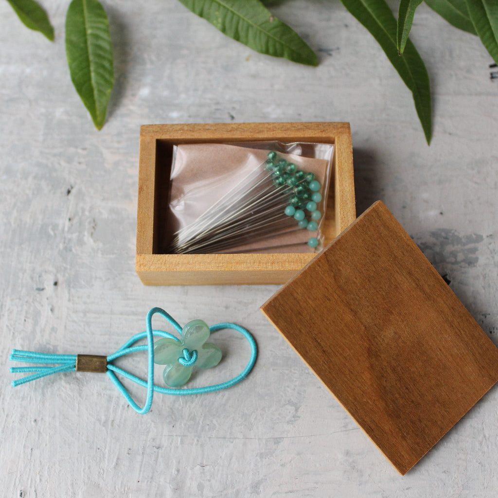 Glass Sewing Pins in Cherry - wood Box - Tribe Castlemaine