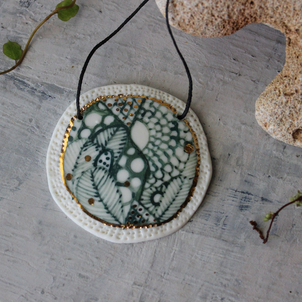 Hand Painted Ceramic Necklace Green #1 - Tribe Castlemaine