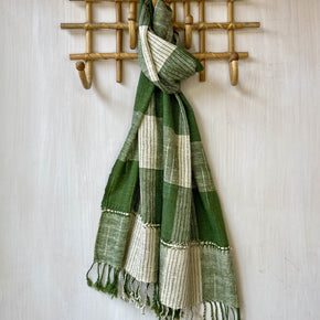 Handwoven Cotton Scarf : Green & Natural Ikat - Tribe Castlemaine