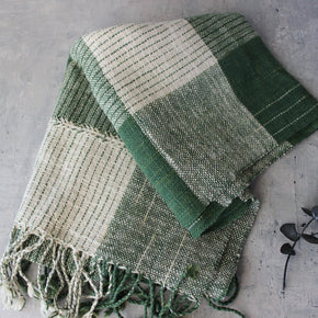 Handwoven Cotton Scarf : Green & Natural Ikat - Tribe Castlemaine