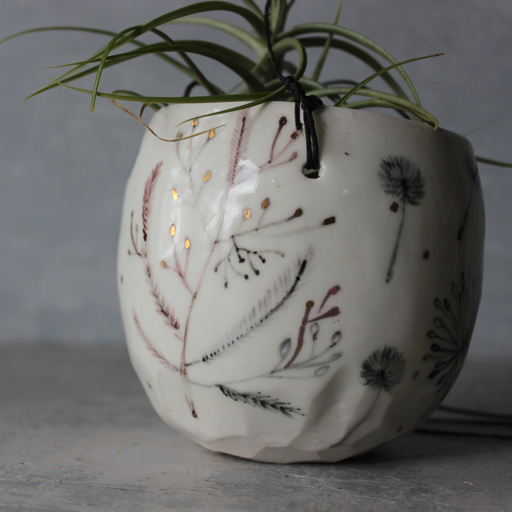 Hanging Ceramic Planter Feather Dandelion Twig - Tribe Castlemaine
