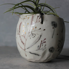 Hanging Ceramic Planter Feather Dandelion Twig - Tribe Castlemaine
