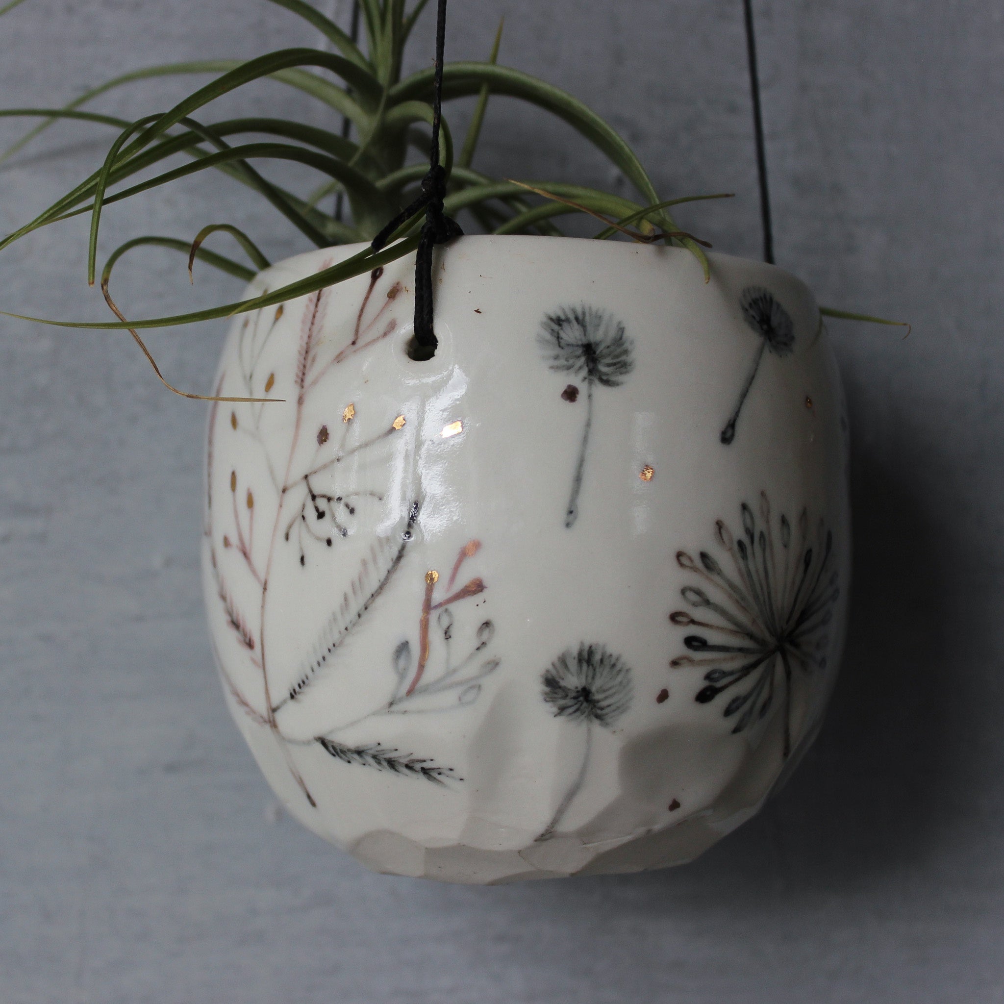Hanging Ceramic Planter Feather Dandelion Twig - Tribe Castlemaine