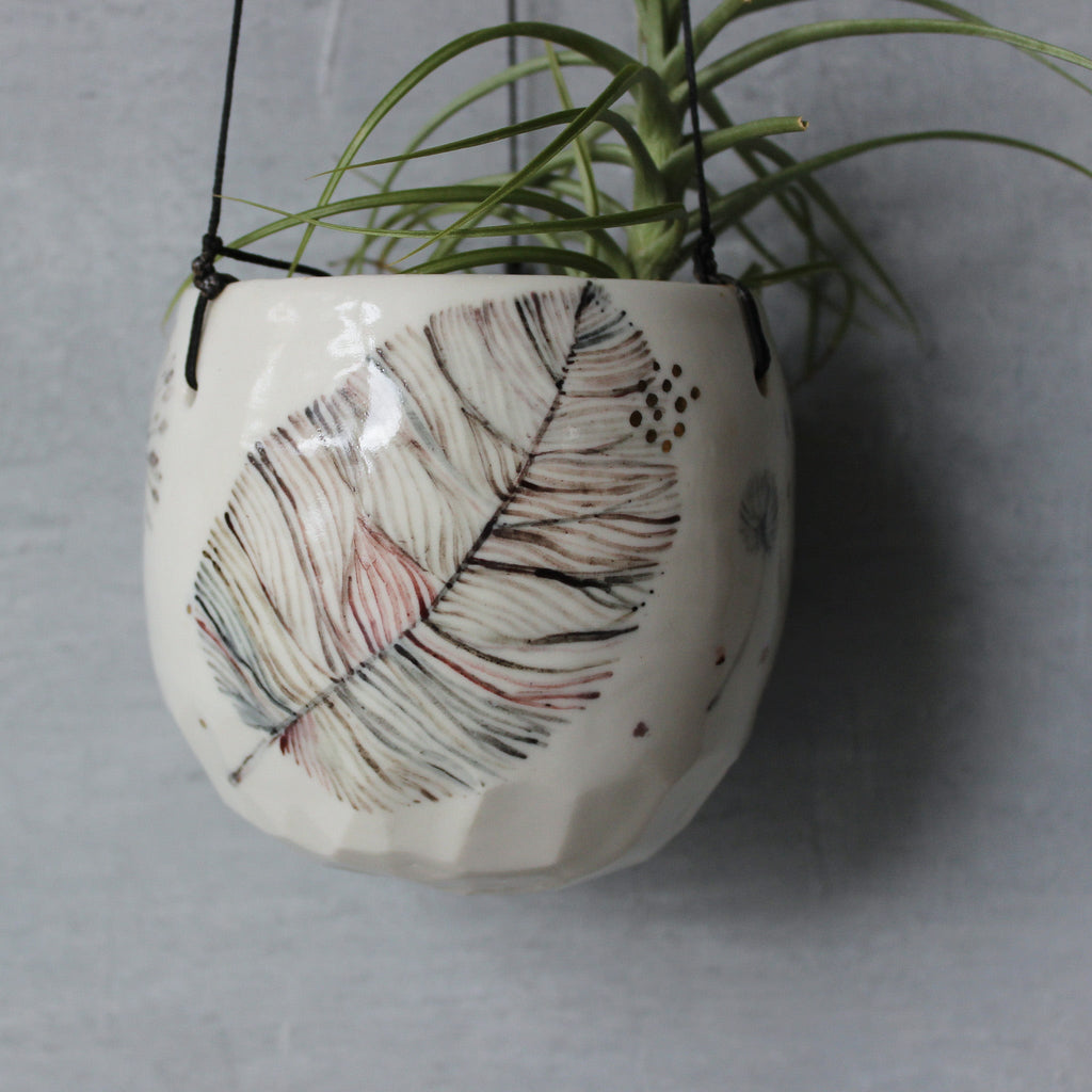 Hanging Ceramic Planter Feather Dandelion Twig - Tribe Castlemaine