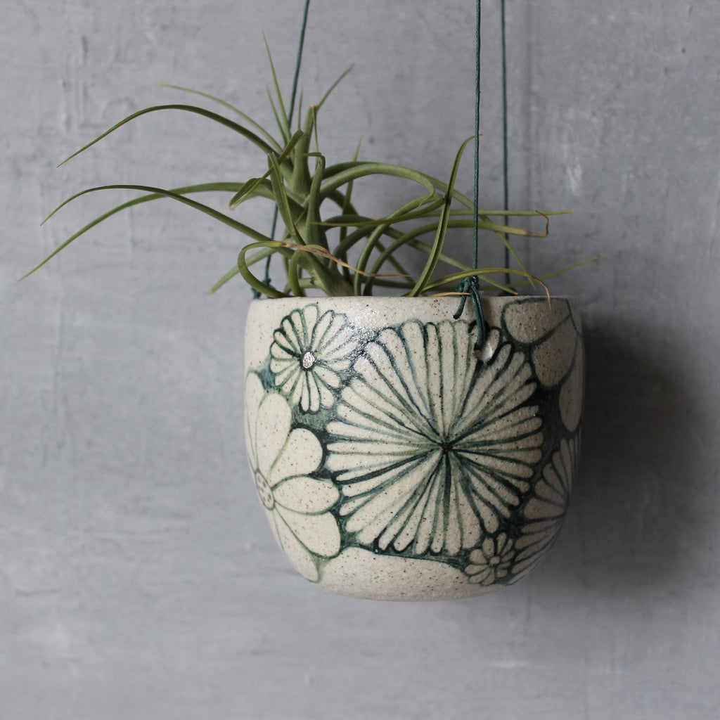 Hanging Ceramic Planter Green Daisy - Tribe Castlemaine
