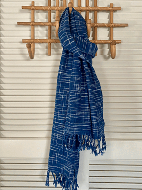 Lao Handwoven Cotton Scarf : Indigo Ikat