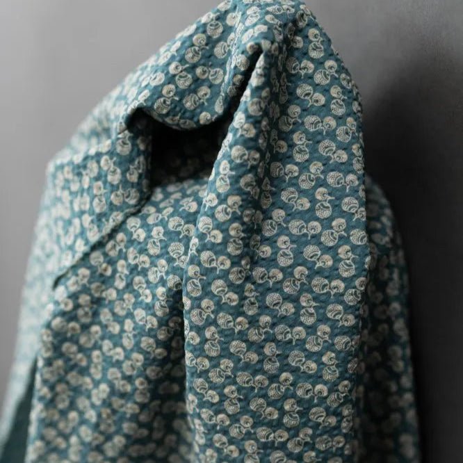 Japanese Seersucker Organic Cotton Duck Egg Blue - Tribe Castlemaine