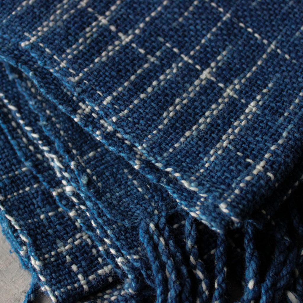 Lao Handwoven Cotton Scarf : Indigo Ikat - Tribe Castlemaine