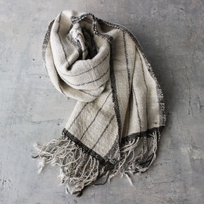 Lao Handwoven Cotton Scarf : Natural with Coffee Stripe - Tribe Castlemaine