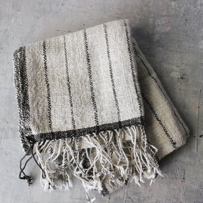 Lao Handwoven Cotton Scarf : Natural with Coffee Stripe - Tribe Castlemaine