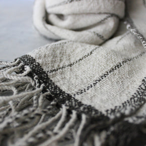 Lao Handwoven Cotton Scarf : Natural with Coffee Stripe - Tribe Castlemaine
