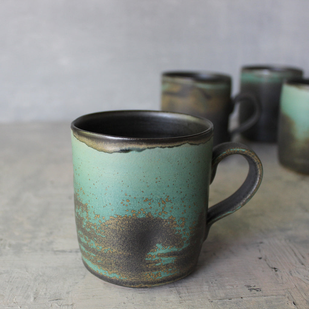 Large Black & Green Handled Mugs - Tribe Castlemaine