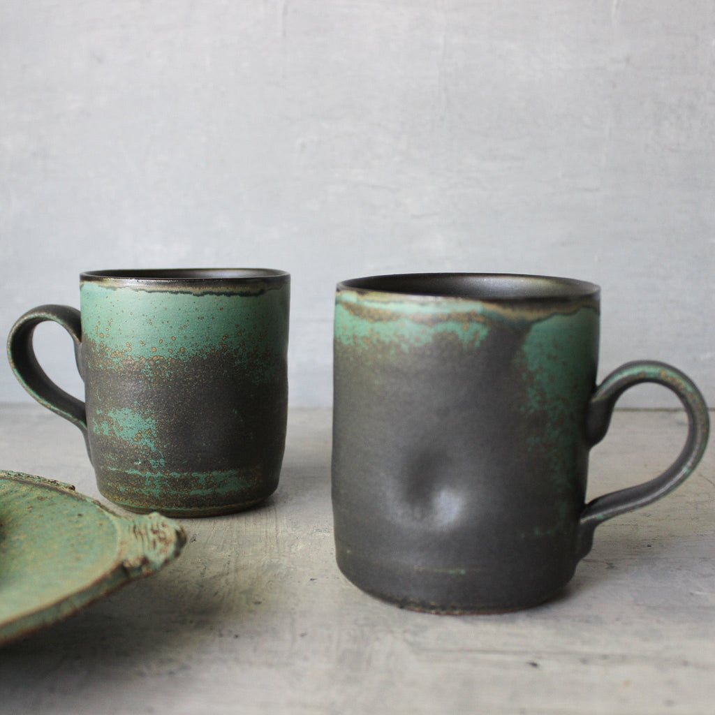 Large Black & Green Handled Mugs - Tribe Castlemaine