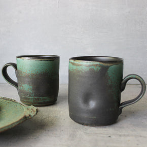Large Black & Green Handled Mugs - Tribe Castlemaine