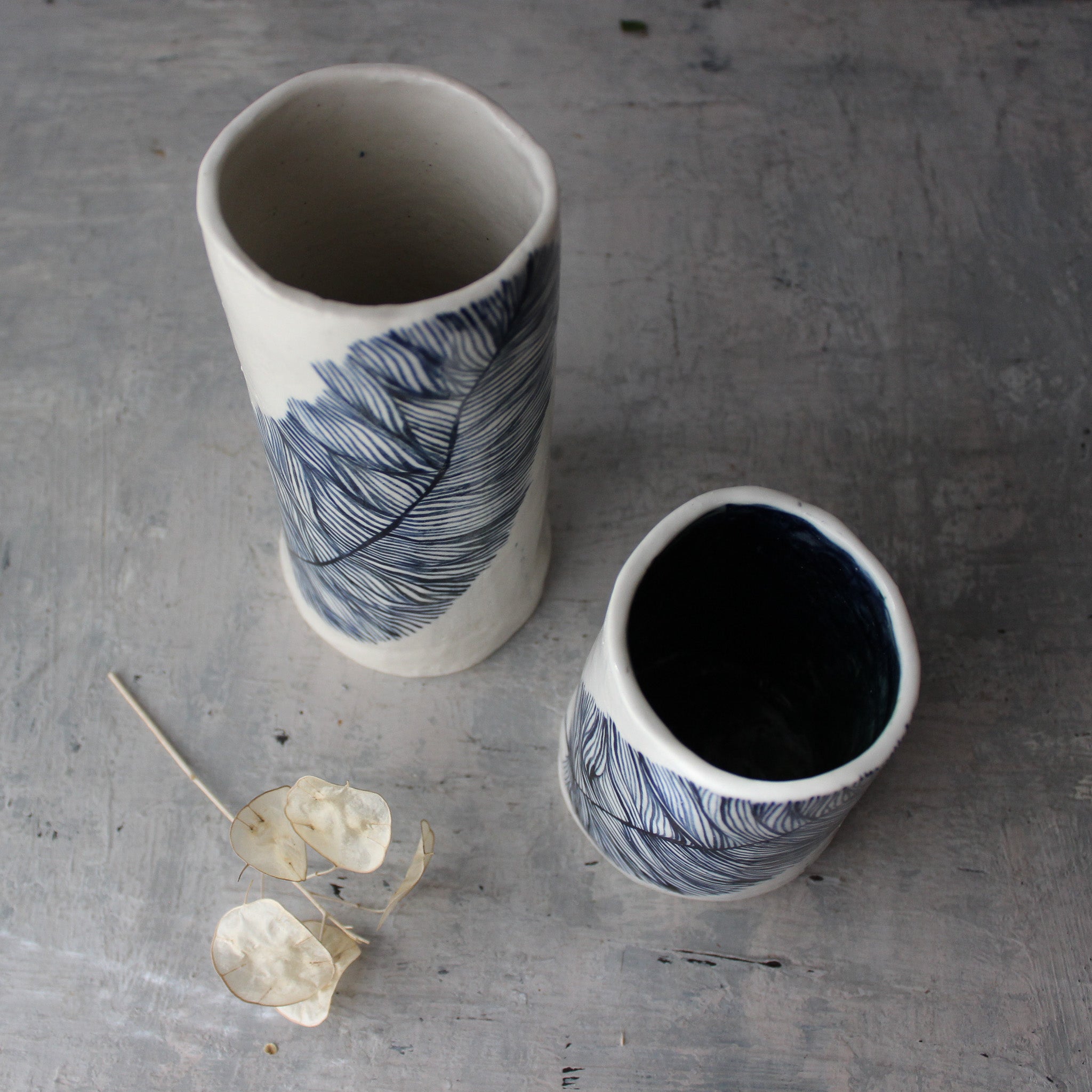 Large Ceramic Dandelion Cylinder Vases - Tribe Castlemaine